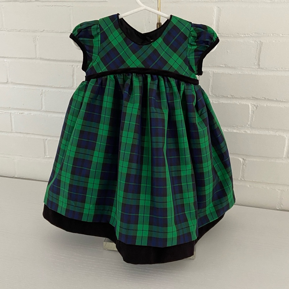 Baby Toddler Girls Size 12M Green And Blue Plaid Christmas Festive Dress